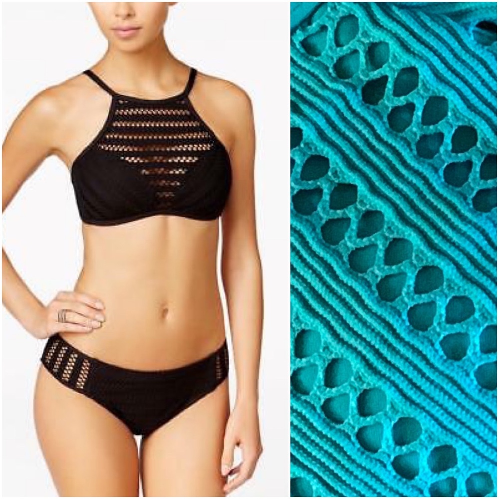 Kenneth Cole Blue Mesh Bikini Halter Top NWOT